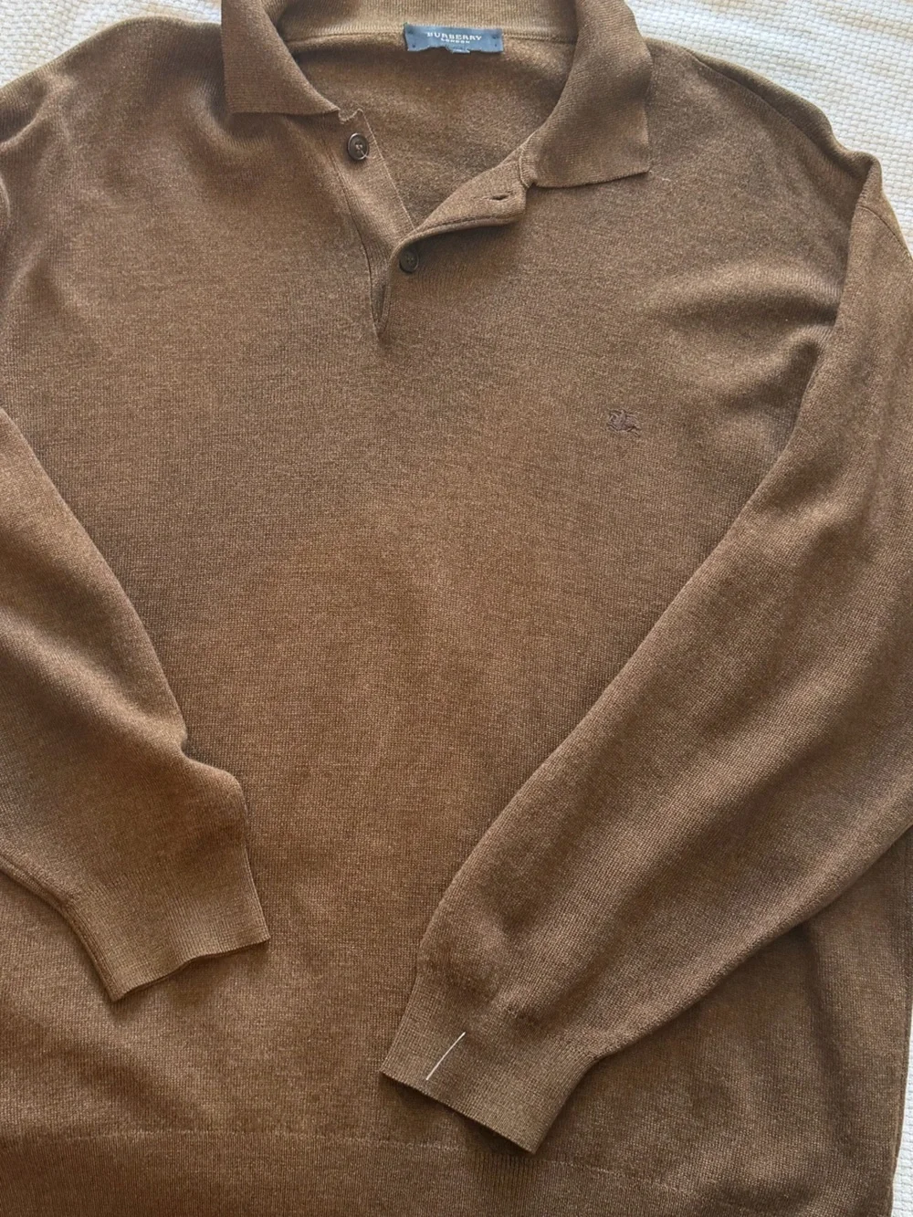 Vintage Burberry London Brown Wool Polo Sweater Men’s M